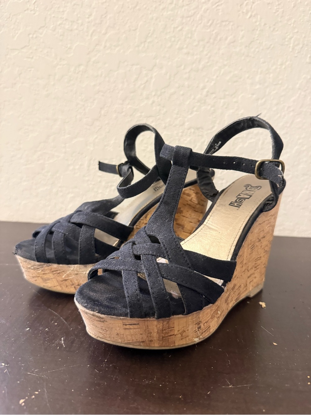 Black Cork Wedge Sandals